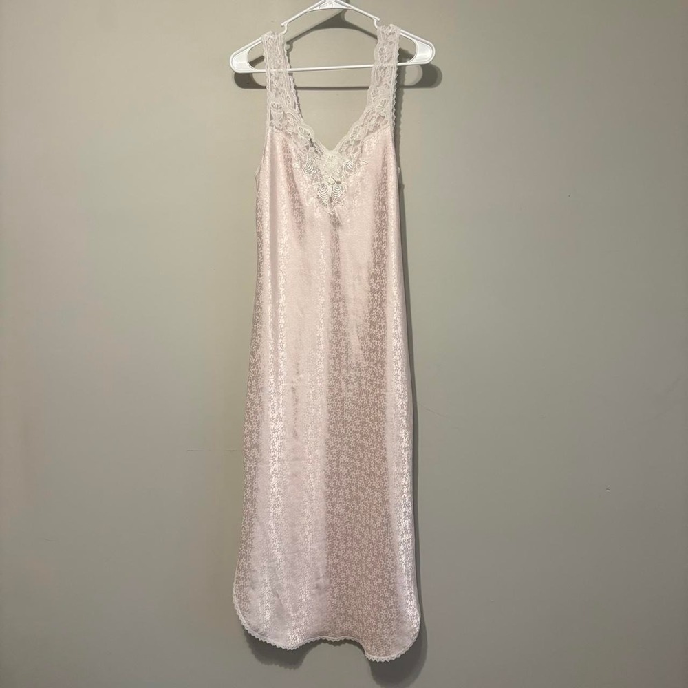 Vintage baby pink and white lace maxi dress